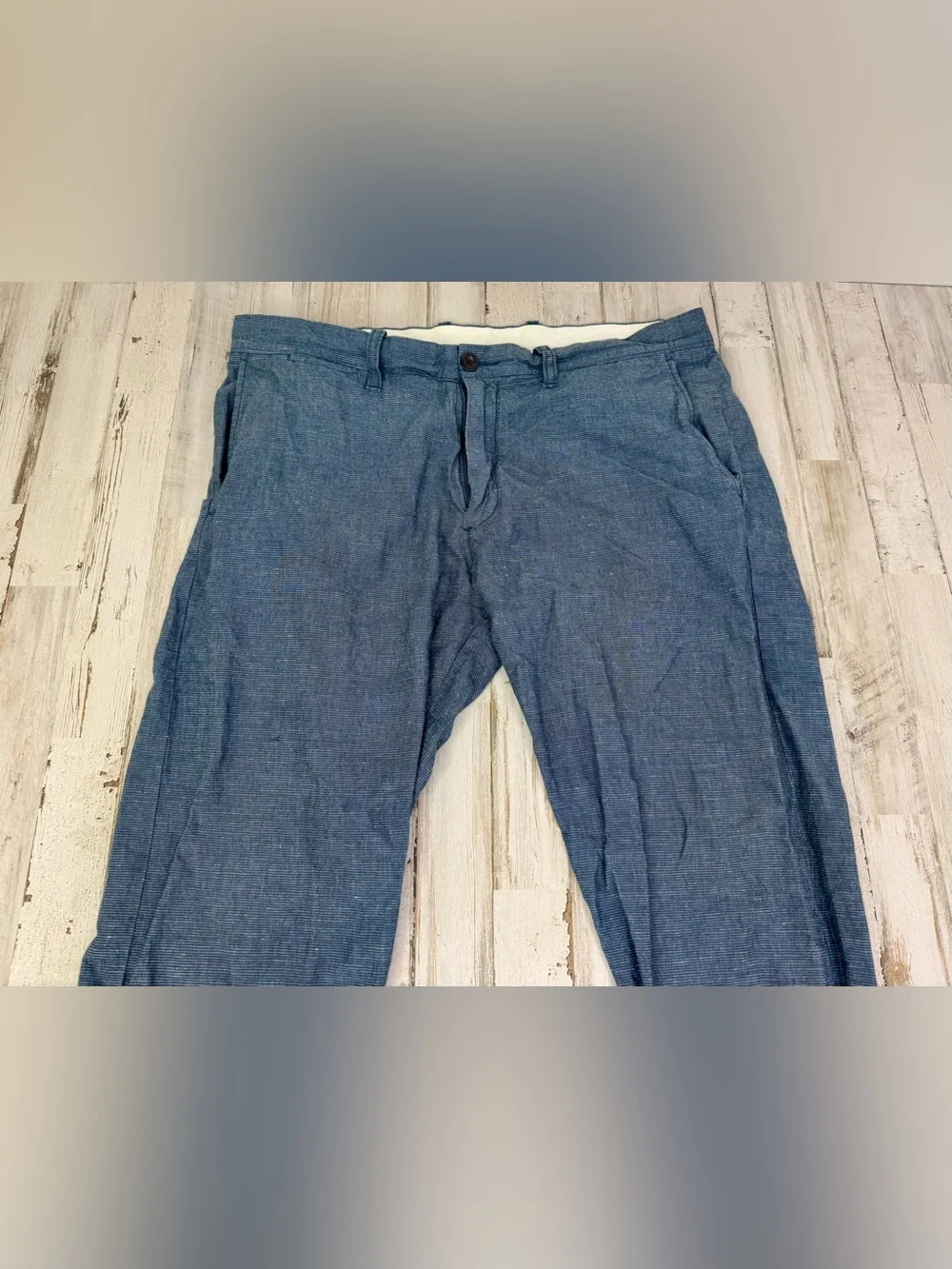 J Crew 484 Pants Mens Size 35x34 Baird McNutt Irish Linen Blend Blue Chino
